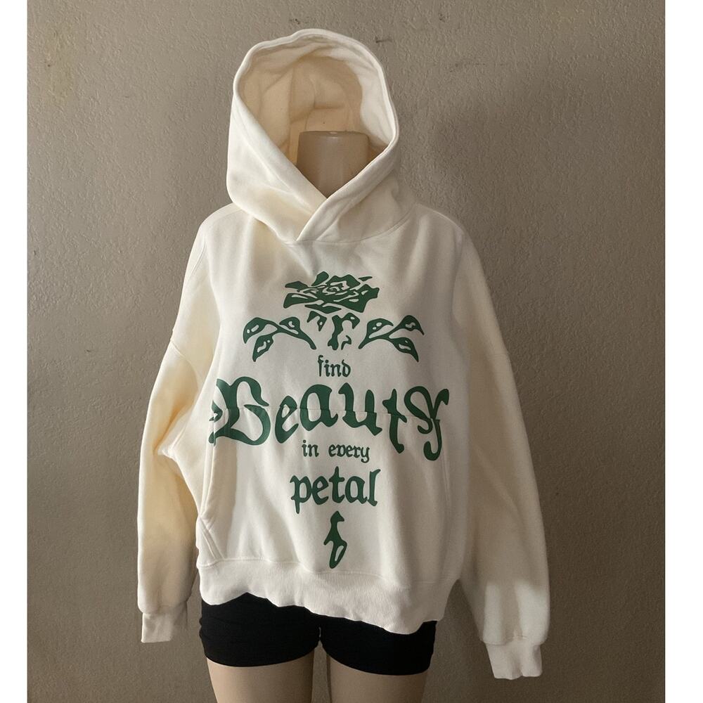 PacSun Unisex Small Butter Yellow Graphic Hoodie Find Beauty Floral Oversized